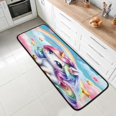 Imagem de 2 x tapete de corredor de 1,8 m, lavável, antiderrapante, tapete de entrada macio, tapetes de cozinha, para corredor, entrada, cozinha, banheiro, lavanderia, quarto, decoração de casa, unicórnios