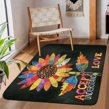 Imagem de Tapete de área para sala de estar, lavável à máquina, girassol, flor de autismo, tapete antiderrapante, tapete macio para sala de estar, quarto, sala de jantar, berçário, cozinha, decoração de casa