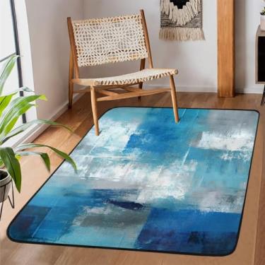 Imagem de Tapete de área para sala de estar, lavável à máquina, treliça, abstrato, azul, branco, antiderrapante, tapete macio, para sala de estar, quarto, sala de jantar, berçário, cozinha, decoração de casa