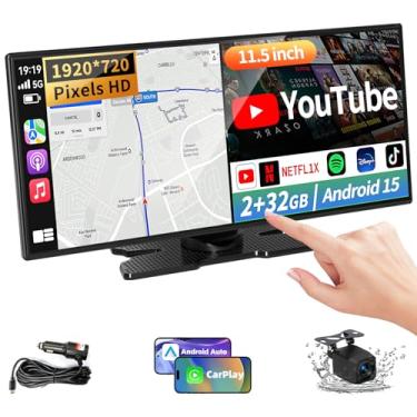 Imagem de Maior tela CarPlay sem fio de 29.2 cm para carro, N-etflix/YouTube/TIK Tok, A-pple CarPlay e Android Auto Touchscreen com câmera de reserva 1080p, navegação/controle de voz, para todos os veículos