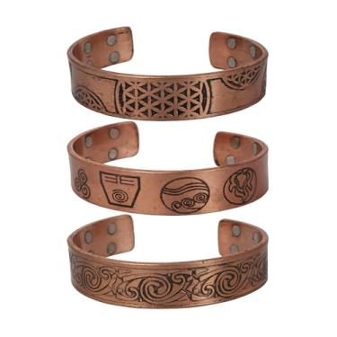 Imagem de Touchstone Pulseiras de cobre | presente para homens e mulheres |joias reais ajustáveis 100% sólidas puras | conjunto de pulseiras artesanais | pulseiras tibetanas trançadas de corda. Conjunto de 3