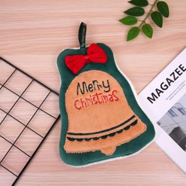 Imagem de Toalha de mão de Natal, novas toalhas de lã coral grossas, toalhas de pendurar macias abosrbent toalhas de secagem de mão fofas decoração de férias, presentes para mulheres (Sino)