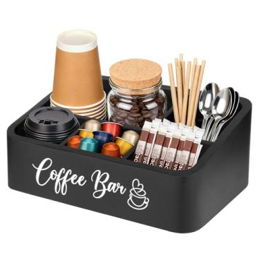 Imagem de Joynisy Organizador de cafeteria para bancada, suporte de cápsulas organizador de estação de café para balcão, acessórios de café de madeira preta e armazenamento de saquinhos de chá (preto)