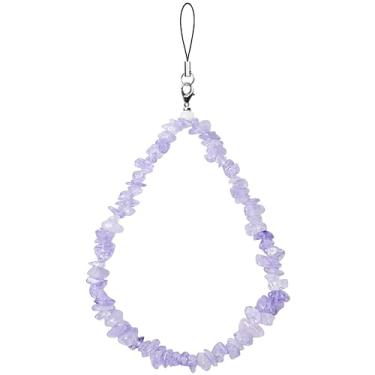 Imagem de TACOMEGE Cordão para celular, pulseira de cordão de telefone com pedras preciosas naturais para mulheres e meninas, corrente de cristal para capa de Airpod, capa de smartphone roxa (roxa)