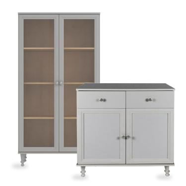 Imagem de Ditália Despensa de vidro de 2 portas + 2 portas e 2 gavetas – estrutura durável, design funcional e elegante, prateleiras suportam até 20 kg – espaço de armazenamento para cozinha ou sala de jantar