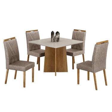 Imagem de Mesa De Jantar Jade 90cm Cinamomo Off White Com 4 Cadeiras Lara Linho Bege - Valdemóveis