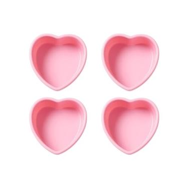 Imagem de REKIDOOL Conjunto de formas de cupcake de silicone, formas de silicone em forma de coração de 10 cm, forros antiaderentes para cupcake (embalagem com 4, rosa)