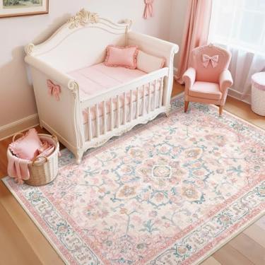 Imagem de CAPALOCA Tapetes laváveis à máquina, tapete de berçário, 7,5 x 12,7 cm, fofo, para meninas, antiderrapante, repelente de água, estampa macia para quarto, decoração interna, sala de jogos