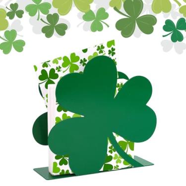 Imagem de FYSUIMU Porta-guardanapos de dia de São Patrício Trevo Verde Trevo Dispensador de Tecido de Metal para Férias Irlandesas Casa Cozinha Restaurante Mesa Decoração de Bancada