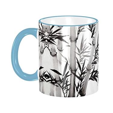 Imagem de Ourdovi Caneca de café expresso de cerâmica de caligrafia chinesa com imagem de árvore de bambu, caneca de cerâmica revestida DIY, para café, sopa, chá, leite, latte, cacau quente, colorido divertido