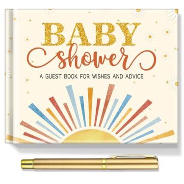 Imagem de Fuyoooo 27 peças boho sol chá de bebê livro de convidados chá de bebê sinal no livro de visitas recepção com página de ultrassonograma lembrança inclui caneta dourada cartão de mesa e canto de foto