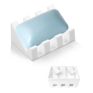 Imagem de Saboneteira de silicone para suporte de sabão em barra para chuveiro, banheiro, autodrenagem, bandeja de secagem em cascata, mantém as barras de sabão limpas a seco e fácil de limpar