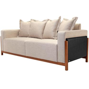 Imagem de Sofá 03 Lugares Para Sala De Estar 198 cm Khali B04 Linho Bege Couríssimo Preto - Lyam