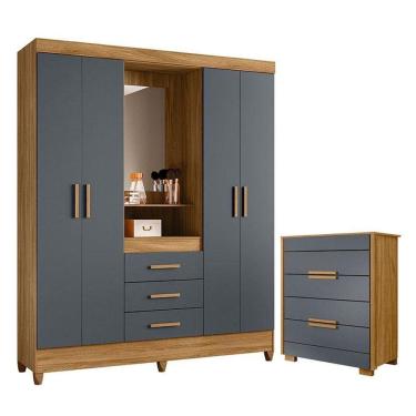 Imagem de Guarda Roupa Casal Capelinha Capri E Cômoda Dhara Freijó Cinza - Moval