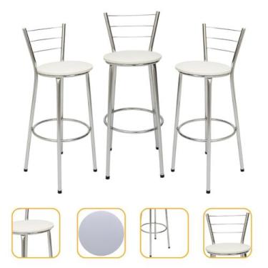Imagem de Kit 3 Cadeiras Alta Cromada Ideal Cozinha Gourmet Bancada Varanda Balc