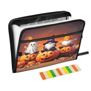 Imagem de CEBUGI Pasta expansível de 13 bolsos, impermeável, sanfonada, organizador de arquivos com etiquetas tamanho A4, organizador de documentos de papel para escola, material de escritório, gnomos, abóboras