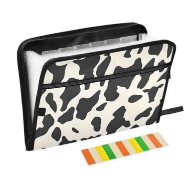 Imagem de CEBUGI Pasta expansível de 13 bolsos, impermeável, sanfonada, organizador de arquivos com etiquetas tamanho A4, organizador de documentos de papel para escola, escritório, impressão de vaca