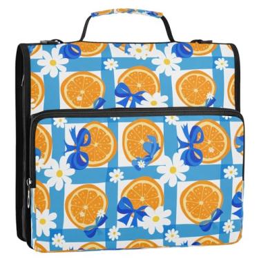 Imagem de Wassud Crie um padrão sem costura com fatias de laranja decoradas com laços azuis e margaridas brancas em um azul - um fichário com zíper com 3 anéis com alça de ombro e alça de vários bolsos