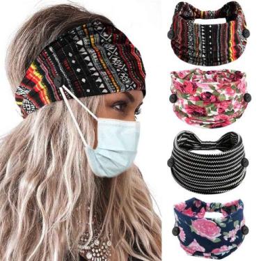 Imagem de Faixa de cabeça Olbye Leopard Button, elástica larga para mulheres, 4 