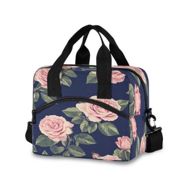 Imagem de Burbuja Lancheira térmica rosa em azul marinho para mulheres e homens, lancheira portátil com alça de ombro removível, lancheira para viagem, piquenique, escritório, trabalho