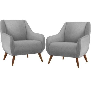 Imagem de Kit 02 Poltronas Fixa Pés De Madeira Paloma D02 Cinza D-315 - LYAM DEC