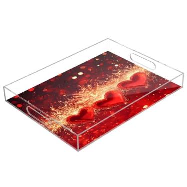 Imagem de STAYTOP Bandeja de servir de acrílico para o Dia dos Namorados, coração, 15,7 x 11,20 cm, bandejas decorativas à prova de derramamento, organizador de bancada para café da manhã, chá, comida