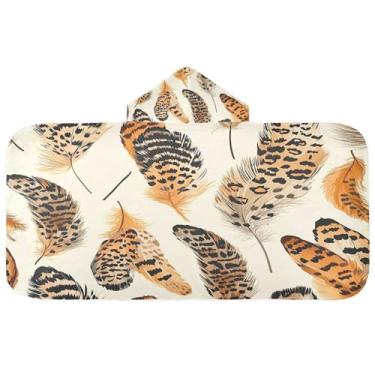 Imagem de Burbuja Toalha de banho com capuz de penas com estampa de leopardo para crianças, toalha de praia de pelúcia macia absorvente para meninas e meninos 3-10 anos, 61 x 127 cm