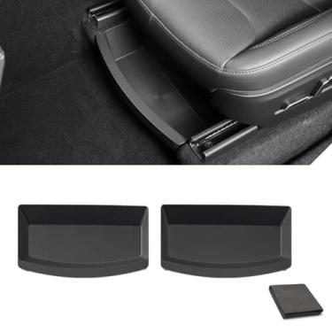 Imagem de L LIQI Caixas de armazenamento sob o assento para Tesla Model Y Juniper 2025–2026, organizadores de assento dianteiro de perfil baixo, TPE, deslizante, sem perfuração, fácil de limpar, par esquerdo e
