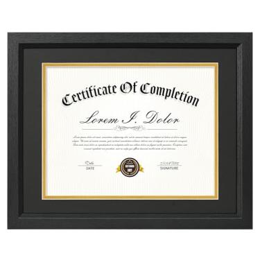 Imagem de Decobility Moldura para diploma de 21 x 28 cm com tapetes duplos dourados pretos, porta-retratos 28 x 35 cm fosco para documentos, moldura de certificado de exibição de parede e mesa com vidro real