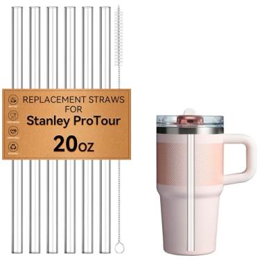 Imagem de Canudos para copos Stanley ProTour de 590 ml, 6 peças de substituição de canudos para Stanley Protour 597 ml, canudos reutilizáveis de plástico transparente com escova limpa