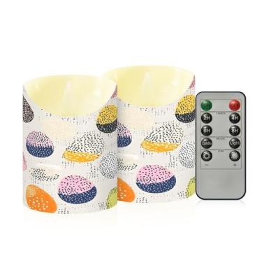 Imagem de Wassud Pacote com 2 velas sem chama com estampa de ovo de Páscoa com controle remoto, velas realistas cintilantes com temporizador, velas decorativas para Natal, casamento, festa, decoração de casa