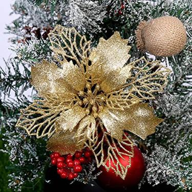 Imagem de GOWENIC Flores Artificiais de Natal Glitter Poinsétia Flores Reutilizáveis ​​ Brilhantes 10 Peças para Parede Porta Janela Decoração de Natal Material Pe (GOWENICwyz1k5gapm-10310571)
