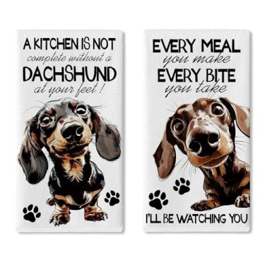 Imagem de Croar Conjunto de 2 panos de prato de cozinha fofos para cães Dachshund, citações engraçadas, impressões de pata, toalha de mão de secagem, pano de cozimento, casa de banho, decoração de casa, dono de