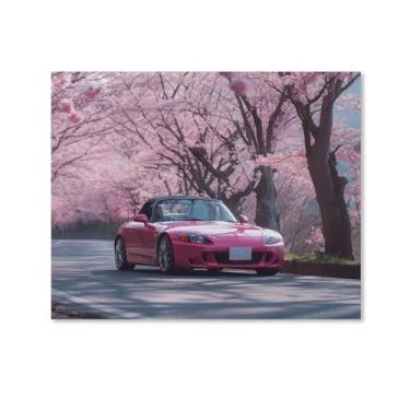 Imagem de HouLaiZhe Jdm S2000 rosa pôsteres de flor de cerejeira lona decoração de sala estética pintura de parede impressões de sala de galeria decoração de parede para quarto sala de estar escritório 08 x 10