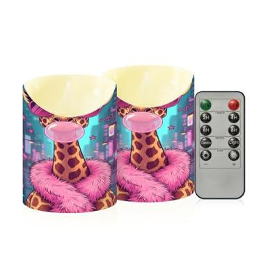 Imagem de Wassud Pacote com 2 velas vibrantes girafa sem chama com controle remoto, velas realistas cintilantes com temporizador, velas decorativas para Natal, casamento, festa, decoração de casa pequena