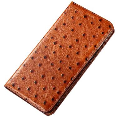 Imagem de LTLMYDAM Capa carteira para Xiaomi 17 Pro Max/17 Pro/17, capa clássica de couro genuíno feita à mão, proteção contra choque, capa flip luxuosa, laranja, 17 Pro