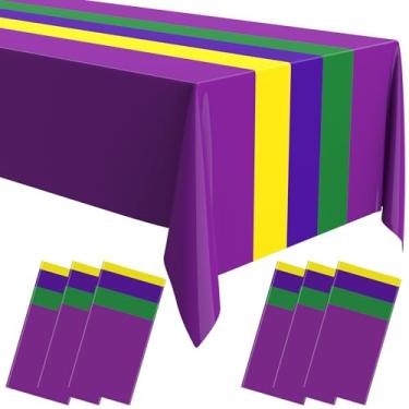 Imagem de Oudain Toalha de mesa retangular de plástico com 6 peças, bandeira, toalha de mesa descartável para decoração de cozinha familiar, 137 x 274 cm (roxo2)