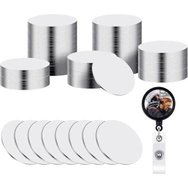 Imagem de Hotop Carretel de crachá de sublimação de 2,5 cm folhas redondas de alumínio de sublimação em branco adesivos de transferência de calor de placa de alumínio para suportes de telefone dobráveis foto