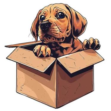 Imagem de 2 peças adorável desenho animado O cão na caixa de papelão adesivo engraçado para-choque de carro, decalque de vinil de 12 cm, impermeável, cortado para carros, janelas, laptops ZXG-02