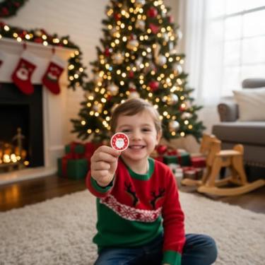 Imagem de Adesivos Redondos Natalinos 25 Unidades Com Glitter Preto e Pinheiro Monocromático - Tamanho 50x50cm