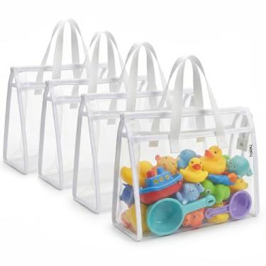 Imagem de HOLAY Pacote com 4 sacos de armazenamento de brinquedos transparentes com alça – Caixas organizadoras de sala de jogos para crianças, jogos de tabuleiro, bolsas ocupadas e material escolar em casa
