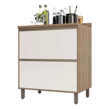 Imagem de Balcão Cozinha 80 Cm 2 Gavetões Perola Off Mel Luciane Móveis