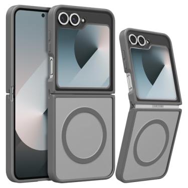Imagem de RALEAVO Capa magnética forte para Samsung Galaxy Z Flip 7 FE/Z Flip 6 [compatível com Magsafe] Capa protetora fina à prova de choque com traseira rígida translúcida, cinza