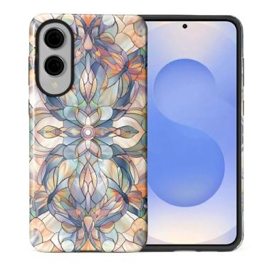 Imagem de CARLOCA Compatível com Samsung Galaxy S25 Edge Capa protetora de corpo inteiro brilhante para meninas meninos à prova de choque moda estética padrão art déco mosaico de vitrais