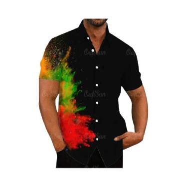 Imagem de Camisa Casual Vintage Havaiana Masculina Com Estampa Floral Arco-Íris 