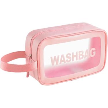 Imagem de Conjunto de Necessaire Viagem Bolsa Acessórios Organizador Cosméticos para Mulheres e Meninas Kit Armazenamento Transparente PU PVC Multifuncional com Zíper Casa