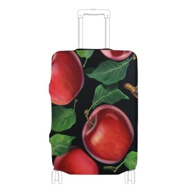 Imagem de Joisal Capa de mala fofa protetora de bagagem personalizada especial essencial para férias manga de mala vermelha fruta verde folhas, P, serve para capa de 45 a 50 cm, Folhas verdes e frutas vermelhas
