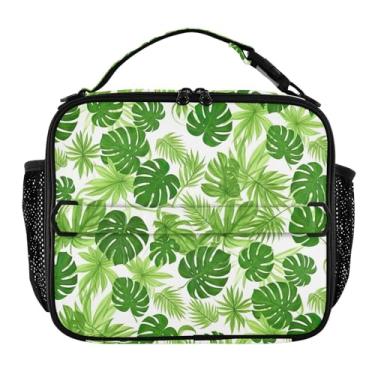 Imagem de Joisal Lancheira verde folhas de palmeira meninas mulheres lancheira crianças homens lancheira para trabalho lancheira térmica com alça de ombro ajustável