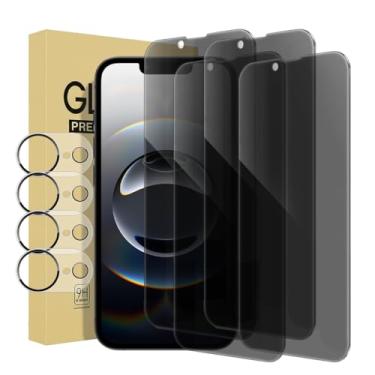 Imagem de Pacote com 4 + 4 protetores de tela de privacidade para iPhone 16e de 6,1 polegadas com 4 protetores de lente de câmera, película de vidro temperado antiespionagem, dureza 9H, sem bolhas, compatível
