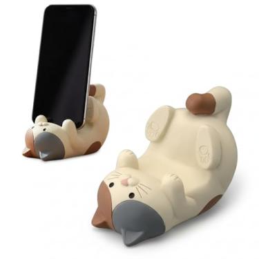 Imagem de Suny Smiling Suporte de telefone para mesa, estatueta de gato de resina, suporte de Phon-e fofo, suporte de mesa resistente antiderrubamento P-Hone para smartphones, acessórios de mesa C-at e presente